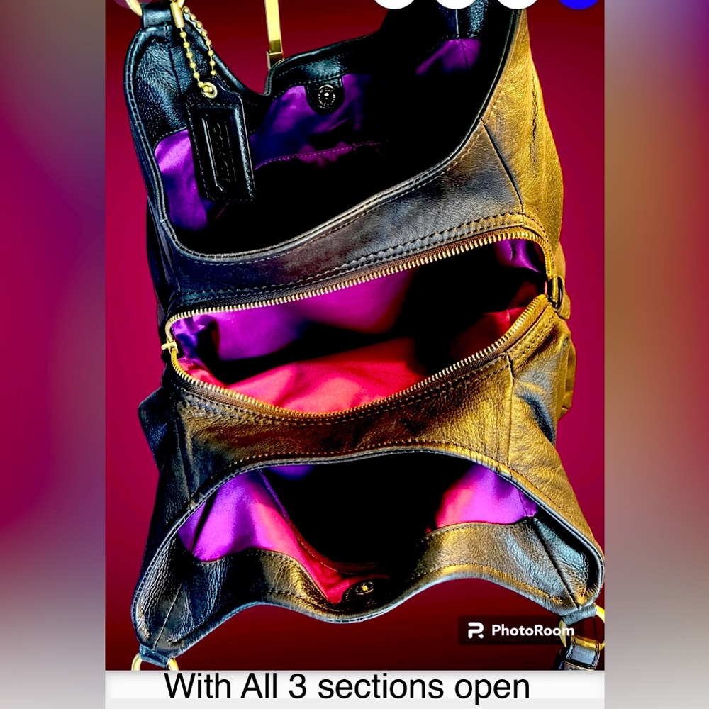 Coach Leather Madison Bag She’s a Black Beauty EUC Fuchsia interior EUC - Picture 11 of 13